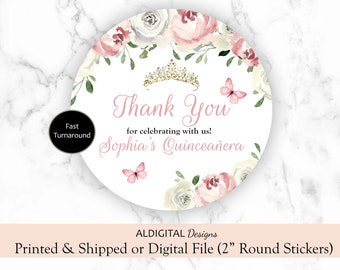 Quinceanera Crown Sticker, Quinceanera Crown Favor Stickers, Quincenaera Pink Sticker Favors, Quinceanera Pink Crown Sticker Favors