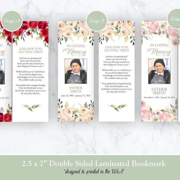 Laminated Obituary Bookmarks Etsy