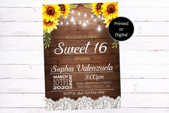 Rustic Sweet 16 Invitation Rustic Sweet 16 Birthday | Etsy