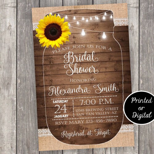 Floral Rustic Bridal Shower Invitation Printable | Etsy