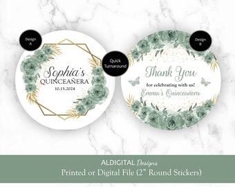 Quinceanera Crown Sticker, Quinceanera Crown Favor Stickers, Quincenaera Sage Green Sticker Favors, Quinceanera Green Crown Sticker Favors