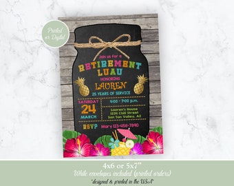 Retirement Invitation, Hawaiian Retirement Invitation, Luau Retirement Invitation, Teacher Luau Retirement Invitation