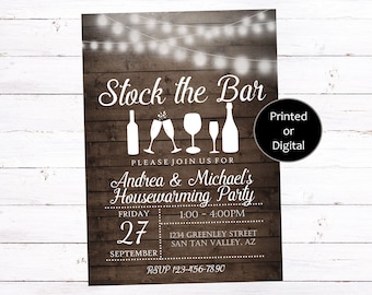Stock the Bar Invitation, Stock the Bar Housewarming Invitation, Housewarming Stock the Bar Invitation, Rustic Stock the Bar Invitation