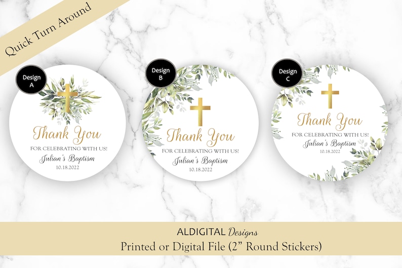 Baptism Stickers, Greenery Baptism Stickers, Baptism Favor Stickers, Greenery Baptism Favor Stickers, Christening Favor Stickers image 1