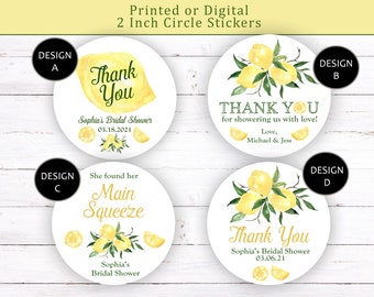 Lemon Thank You Stickers, Lemon Stickers, Lemon Bridal Shower Stickers, Lemon Baby Shower Stickers, Lemon Favor Stickers