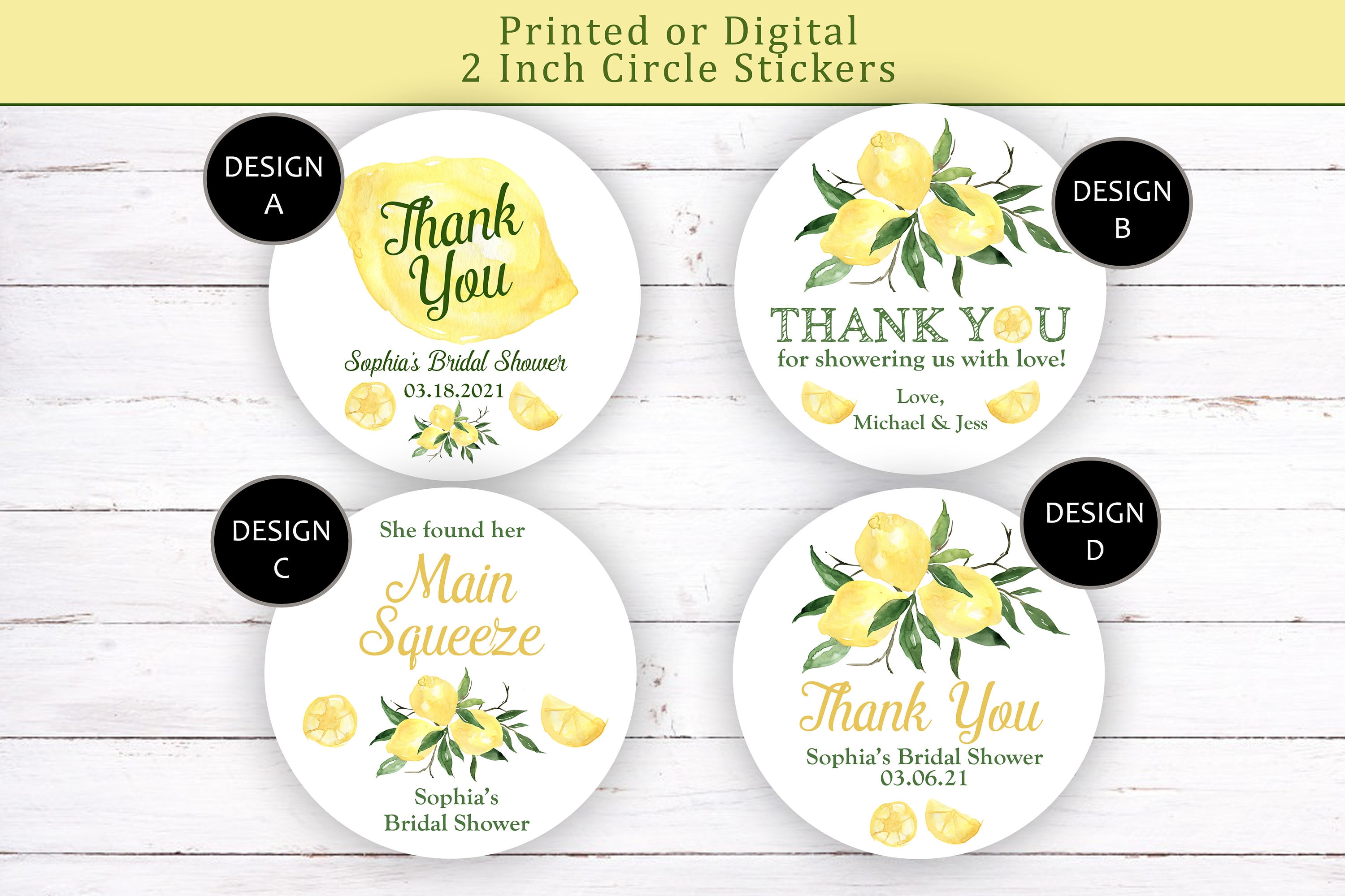 Lemon Thank You Stickers, Lemon Stickers, Lemon Bridal Shower Sticker…