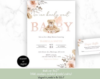 Boho Bear Baby Shower Invitation, Bear Baby Shower Invitation, Bear Boho Baby Shower Invitation, Teddy Bear Baby Shower Invitation