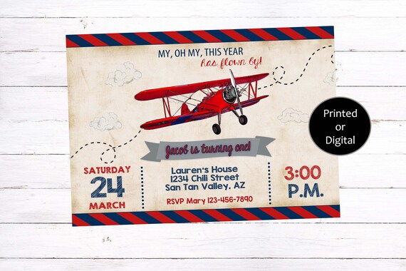 Airplane Invitation, Airplane Birthday Invitation, Airplane First Birthday Invitation, Around the World Birthday Invitation