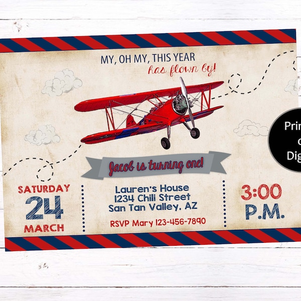 Airplane Invitation, Airplane Birthday Invitation, Airplane First Birthday Invitation, Around the World Birthday Invitation