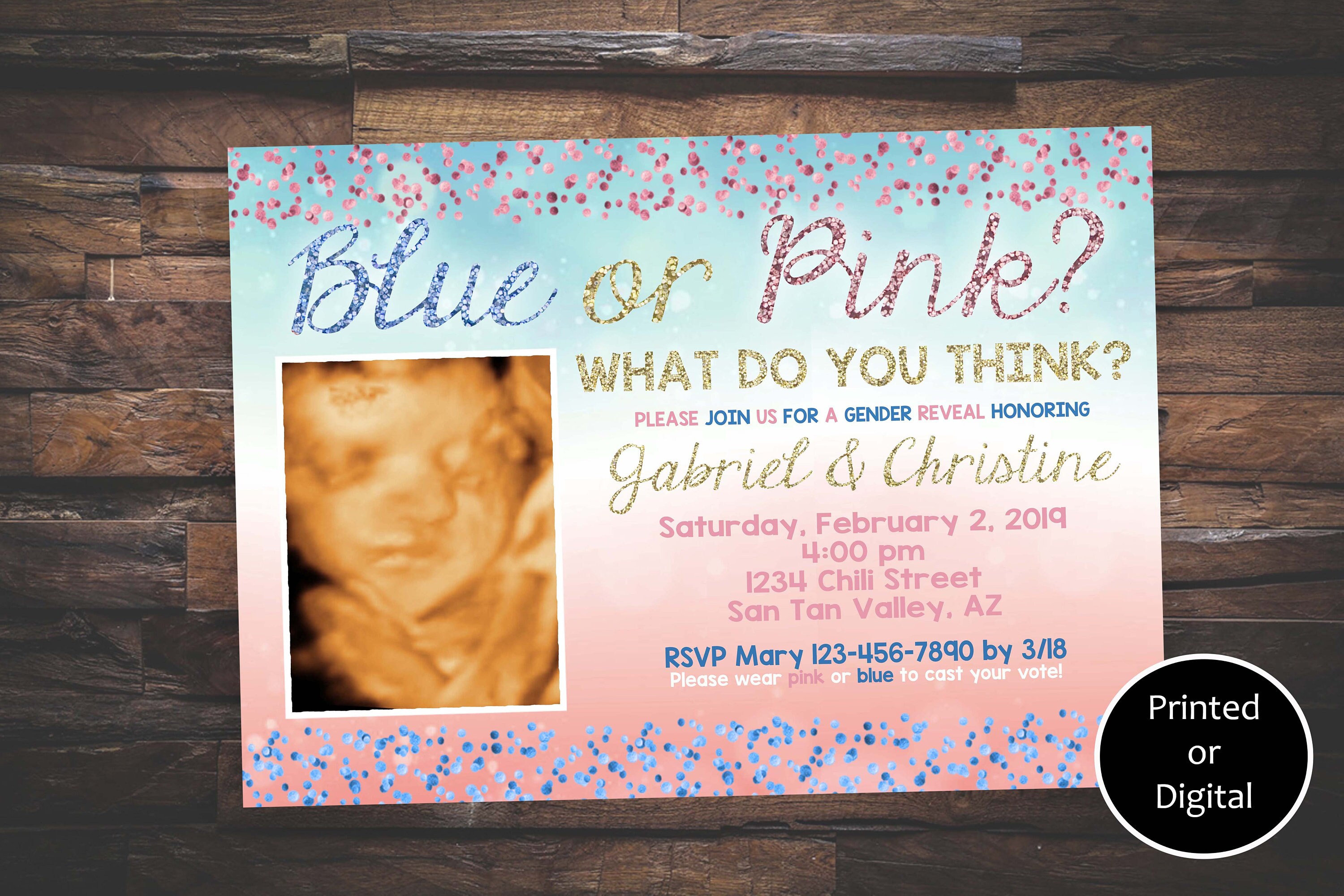 Gender Reveal Invitation Confetti Gender Reveal Invitation Etsy
