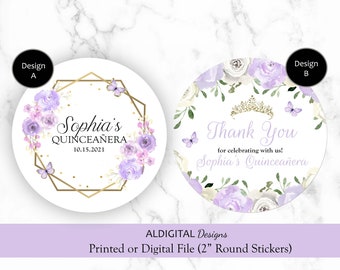 Quinceanera Crown Sticker, Quinceanera Crown Favor Stickers, Quincenaera Purple Sticker Favors, Quinceanera Purple Crown Sticker Favors
