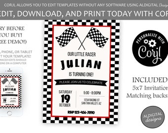 Race Car Invitation, Racing Invitation, Racing Birthday Invitation, Race Car Birthday Invitation, Editable Template
