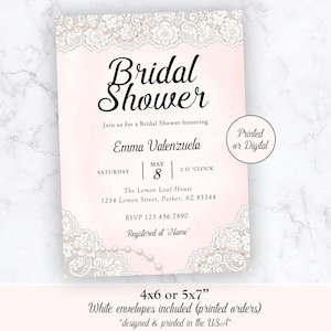 Bridal Shower Invitation, Lace and Pearls Bridal Shower Invitation, Lace Pearls Bridal Shower Invitation, Lace and Pearls
