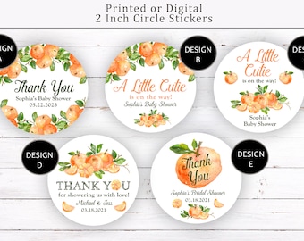Orange Thank You Stickers, Orange Stickers, Orange Bridal Shower Stickers, Little Cutie Baby Shower Stickers, Orange Citrus Favor Stickers