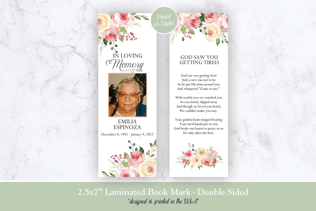 Memorial Bookmarks, Funeral Memorial Laminated Bookmarks, Memorial