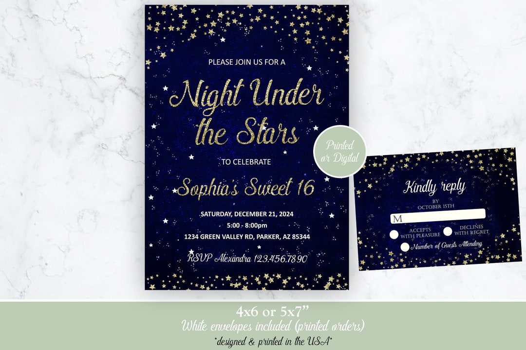 Night Under the Stars Invitation, Starry Night Invitation, Under the ...