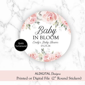 Baby in Bloom Favor Stickers, Baby in Bloom Stickers, Baby in Bloom Baby Shower Favor Stickers, Baby in Bloom Sticker, Baby in Bloom
