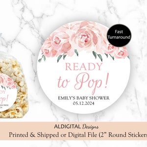 Ready to Pop Sticker, Ready to Pop Pink Sticker, Ready to Pop Baby Shower Sticker, Ready To Pop Pink Floral Stickers