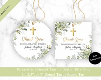 Baptism Tags, Greenery Baptism Tags, Baptism Favor Tags, Greenery Baptism Favor Tags, Christening Favor Tags