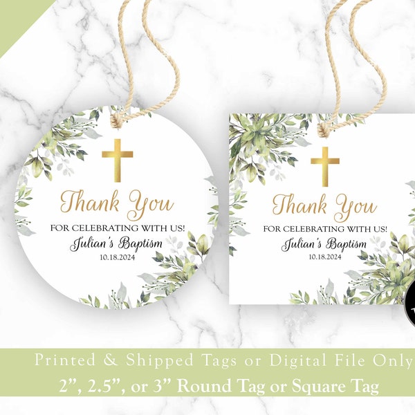 Baptism Tags, Greenery Baptism Tags, Baptism Favor Tags, Greenery Baptism Favor Tags, Christening Favor Tags