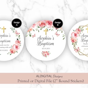 Baptism Thank You Stickers, Baptism Pink Favor Stickers, Baptism Pink Floral Favor Stickers, Baptism Butterfly Favor Stickers