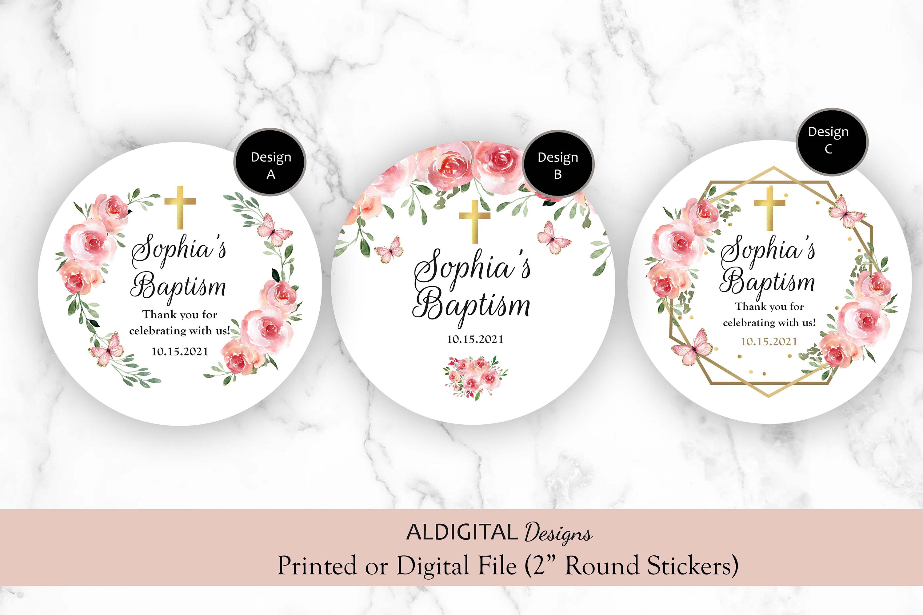 Baptism Thank You Stickers, Baptism Pink Favor Stickers, Baptism Pink ...