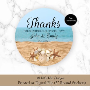 Beach Wedding Sticker, Beach Destination Wedding Stickers, Wedding Ocean Sand Sea Shell Favor Stickers, Destination Wedding Stickers