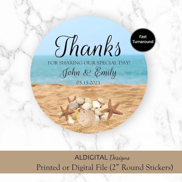 Beach Wedding Sticker, Beach Destination Wedding Stickers, Wedding Ocean Sand Sea Shell Favor Stickers, Destination Wedding Stickers