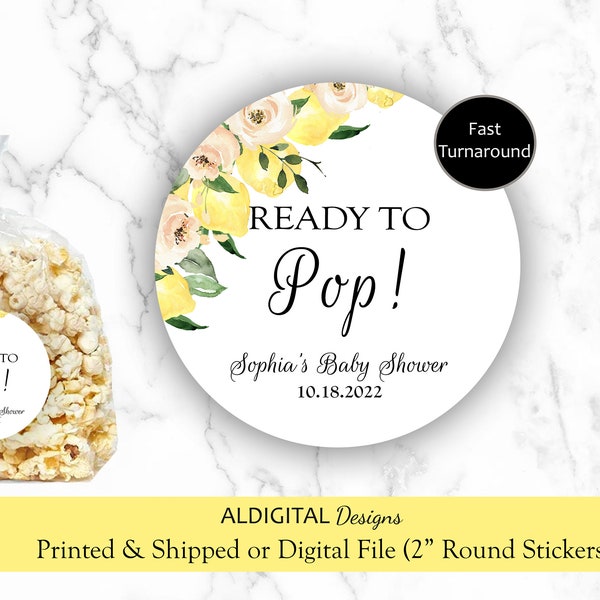 Ready to Pop Sticker, Ready to Pop Lemon Stickers, Lemon Popcorn Stickers, Baby Shower Lemon Popcorn Favor Stickers