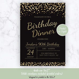 Birthday Dinner Invitation, Birthday Dinner Party, Surprise Birthday Invitation, Black Gold Birthday Dinner Invitation