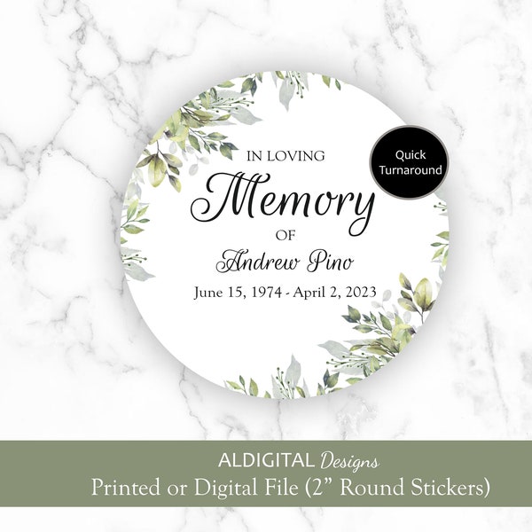 Funeral Stickers, Funeral Memorial Stickers, Personalized Memorial Stickers, Funeral Greenery Memorial Stickers, Memorial Stickers