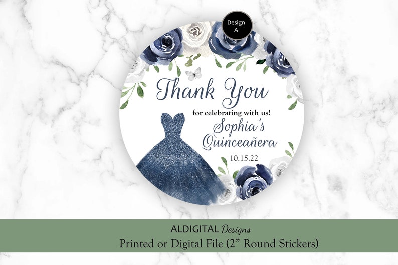 Quinceanera Navy Blue Stickers Quinceanera Navy Blue Floral Etsy