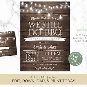 Nous faisons toujours un barbecue, Invitation d'anniversaire rustique, Invitation de renouvellement de vœux, Invitation de renouvellement de vœux pour barbecue, MODIFIABLE