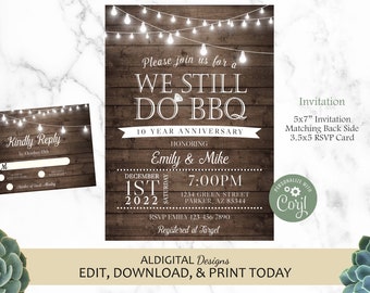 We Still do BBQ, Rustic Anniversary Invitation, Vow Renewal Invitation, Vow Renewal BBQ Invitation, EDITABLE