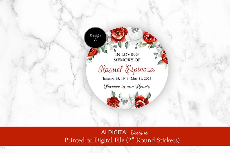 Funeral Memorial Stickers, Funeral Memorial Red Favor Stickers ...