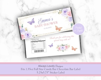 Butterfly Candy Bar Label, Chocolate Bar Label, Butterfly Candy Bar Wrapper, Pink Purple Butterfly Candy Bar Wrapper Baby Shower