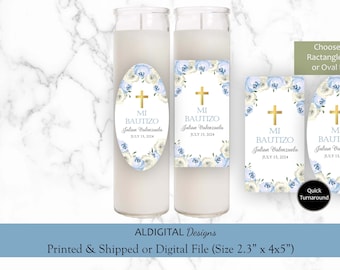 Baptism Prayer Candle Labels, Baptism Prayer Candle Sticker Labels, Baptism Candle Labels, Blue Baptism Candle Labels