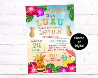 Luau Party Invitations, Luau Birthday Invitations, Hawaiian Invitation, Aloha Invitation