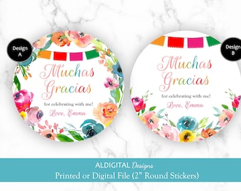 Fiesta Stickers, Mexican Fiesta Stickers, Fiesta Party Favor Stickers, Fiesta Round Stickers, Mexican Fiesta Round Favor Stickers