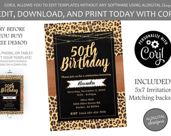 Cheetah Birthday Invitation, Cheetah Print Birthday Invitation, Cheetah Milestone Birthday, Animal Print Birthday Invitation, EDITABLE