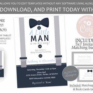 Little Man Baby Shower Invitation, Little Man Invitation, Little Man Subretellers Bow Tie Invitation, MODELLO MODIFICABILE