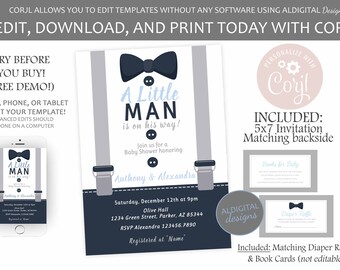 Little Man Baby Shower Invitation, Little Man Invitation, Suspenders ...