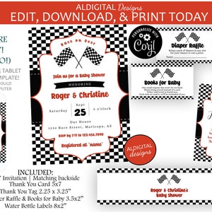 Racing Baby Shower Invitation, Racing Invitation, Racing Baby Shower Party Invitation, EDITABLE TEMPLATE