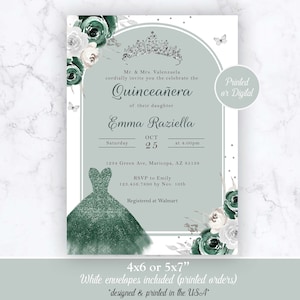 Quinceanera Invitation, Green Quinceanera Invitation, Quinceanera Green Invitation, Emerald Green Quinceanera Invitation