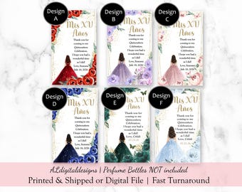 Quinceanera Perfume Favor Tags, Perfume Favor Tags, Sweet Sixteen Perfume Tags