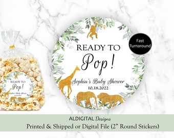 Jungle Ready to Pop Stickers, Jungle baby Shower Stickers, Jungle Safari Ready to Pop Labels, Jungle Sticker Favors