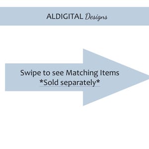 K&ouml;nnte beinhalten: Ein hellblauer Pfeil, der nach rechts zeigt, mit dem Text "Swipe to see Matching Items *Sold separately*" in Schwarz.