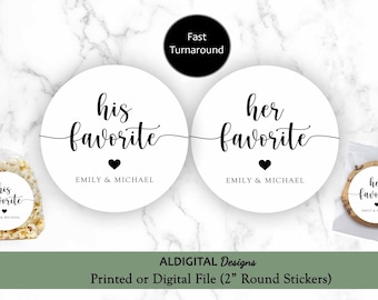 His and Her Favorite Stickers, Wedding Candy Favors, His Favorite, Her Favorite