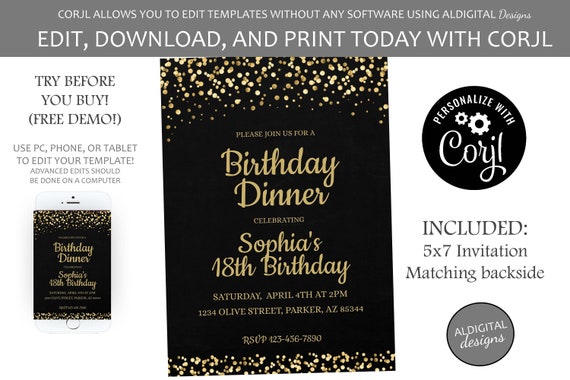 Birthday Dinner Invitation Birthday Dinner Party Invitation - Etsy