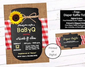 Baby Q Invitation, Baby Shower Invitation, Barbecue Baby Shower Invitation, Backyard Barebecue